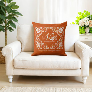 Romantic Shabby Chic Burnt Orange 40th Anniversary Throw Pillow