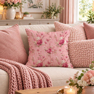 Romantic Shabby Chic Dusty Pink Watercolor Flowers Throw Pillow