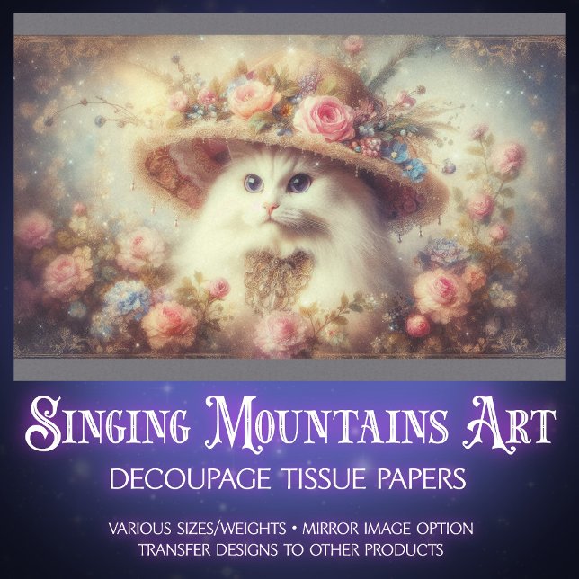 Romantic Shabby Chic Floral Cat Decoupage  Tissue Paper (Creator Uploaded)