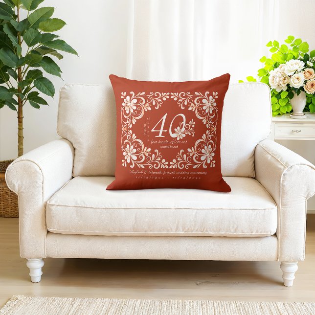 Romantic Shabby Chic Red Rust 40th Anniversary Throw Pillow (Creator Uploaded)