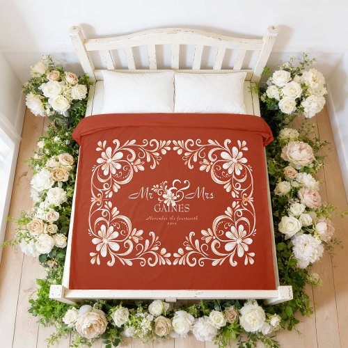 Romantic Shabby Chic Red Rust Mr & Mrs Floral