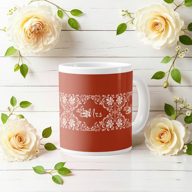 Romantic Shabby Chic Red Rust Mrs Wedding Mug (Creator Uploaded)