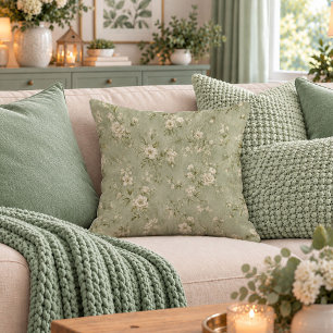 Romantic Shabby Chic Sage Floral New Home Gift Pil Throw Pillow