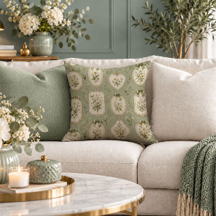 Romantic Shabby Chic White Blooms Sage Pillow