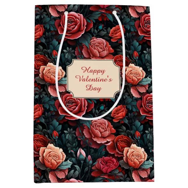 Romantic Shades of Red Roses Medium Gift Bag (Front)