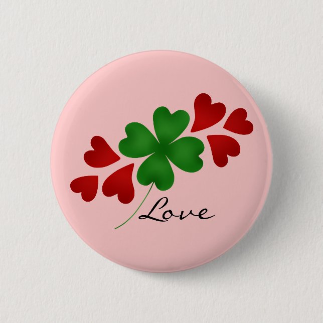 Romantic shamrock hearts pinback button (Front)