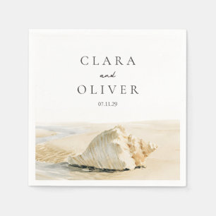 Romantic Shell Coast Sand Cream Beach Wedding Napkins
