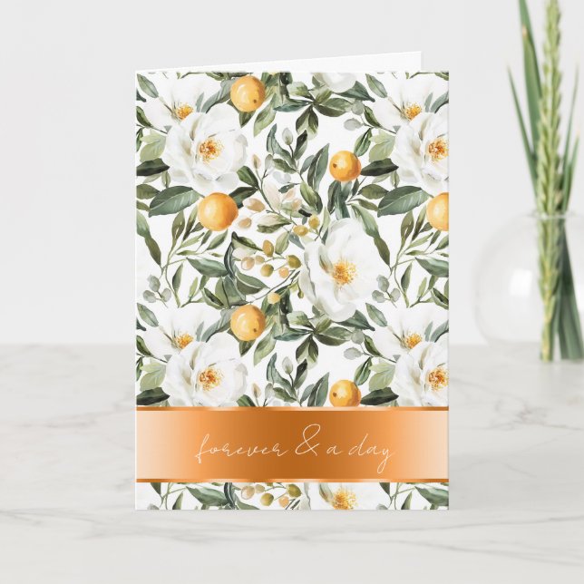 Romantic Sicilian Summer Floral Oranges Wedding Card (Front)