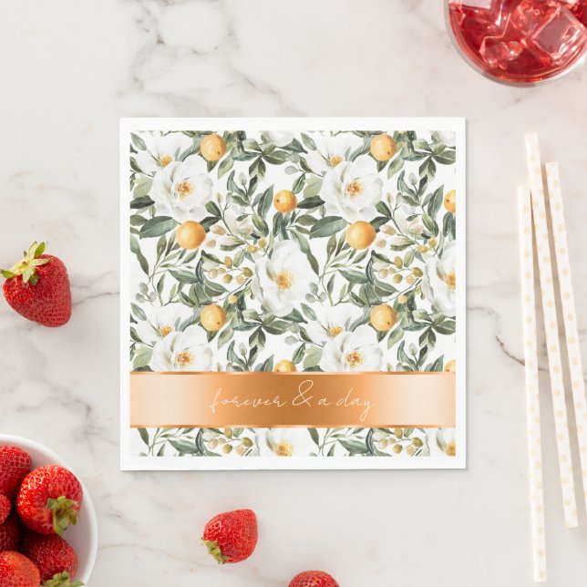 Romantic Sicilian Summer Floral Oranges Wedding Napkins (Insitu)