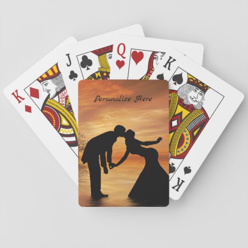 Romantic Silhouette Couple Kissing Personalize Playing Cards