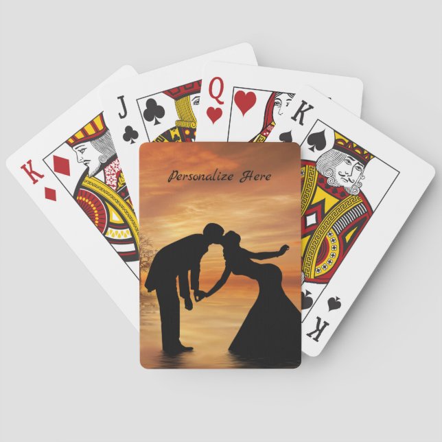 Romantic Silhouette Couple Kissing Personalize Poker Cards (Back)