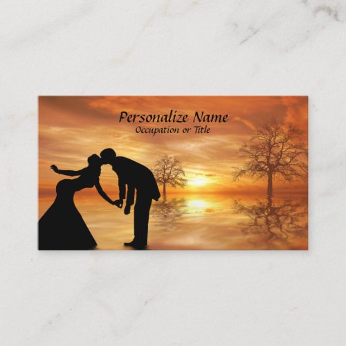 Romantic Silhouette Couple Kissing Surreal Sunset Business Card