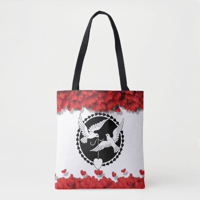 Romantic Silhouette Doves Couple Glamorous Hearths Tote Bag (Front)