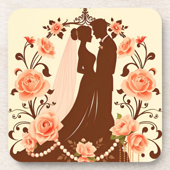 Romantic Silhouette of a Couple Beverage Coaster (Front)