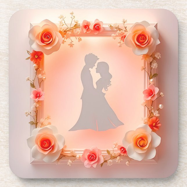 Romantic Silhouette of a Couple Beverage Coaster (Front)
