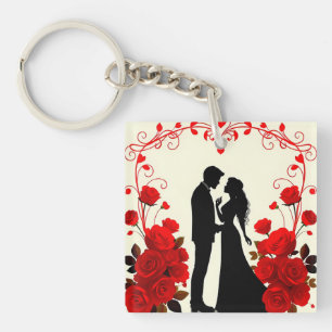Romantic Silhouette of a Couple Keychain