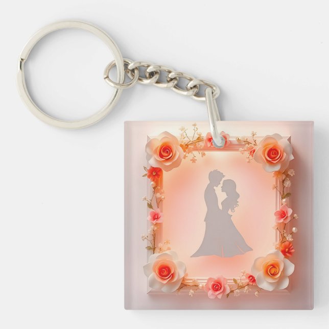 Romantic Silhouette of a Couple Keychain (Front)