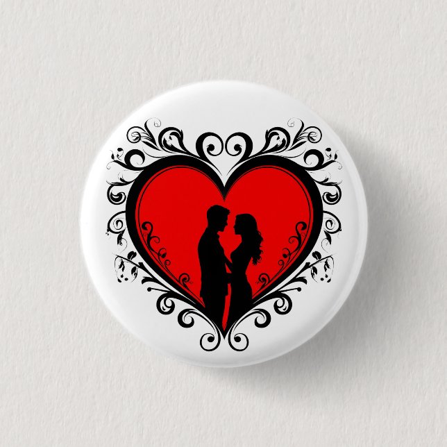 Romantic Silhouette Of Couple In Heart Frame Button (Front)