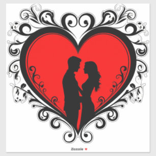 Romantic Silhouette Of Couple In Heart Frame Sticker
