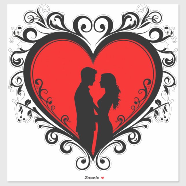 Romantic Silhouette Of Couple In Heart Frame Sticker (Sheet)