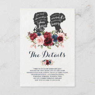 Romantic Silhouettes Navy Maroon Floral Details Enclosure Card