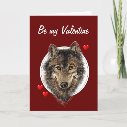 Romantic Silly Watercolor Wolf Valentine Holiday Card