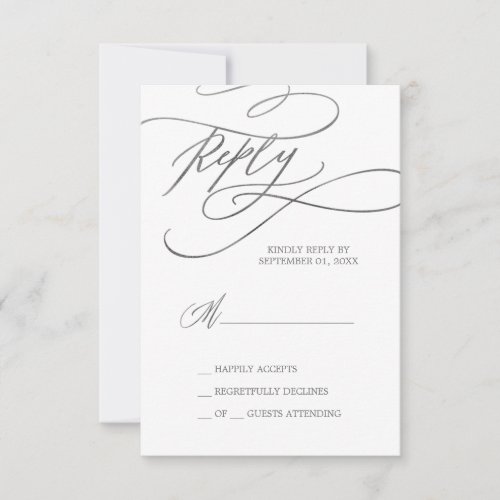 Romantic Silver Calligraphy Simple RSVP Card