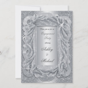 romantic silver chiffon sparkly shine glitter  invitation