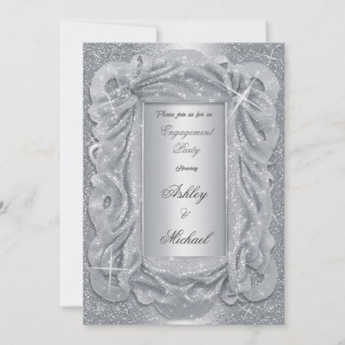 romantic silver chiffon sparkly shine glitter  invitation