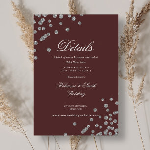 Romantic Silver Confetti Wedding Details Burgundy Enclosure Card