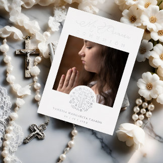 Romantic Silver Floral Wreath Photo Foil Invitation