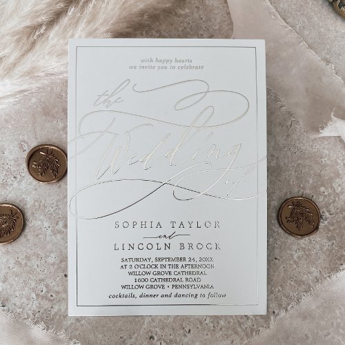Romantic Silver Foil Calligraphy  Frame Wedding Foil Invitation