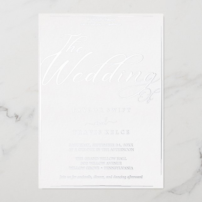 Romantic Silver Foil Calligraphy Frame Wedding  Invitation (Front)