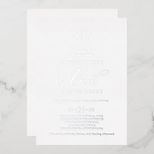 Romantic Silver Foil Calligraphy Monogram Wedding Invitation