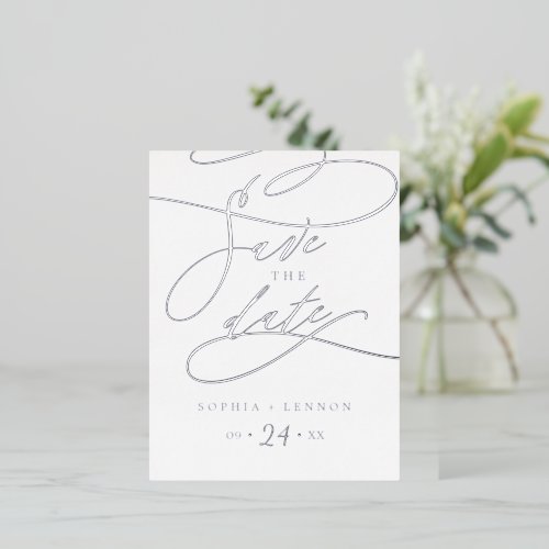 Romantic Silver Foil Calligraphy Save the Date Foil Invitation Postcard