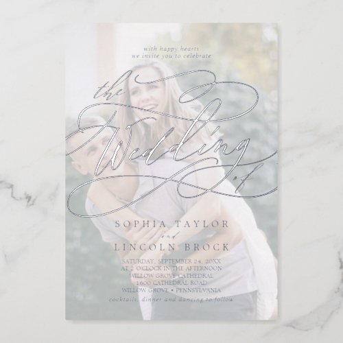 Romantic  Silver Foil Faded Photo Wedding Foil Invitation