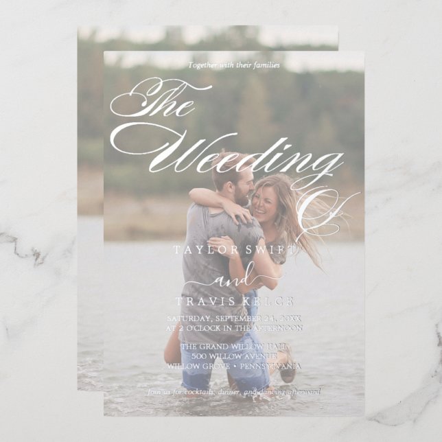 Romantic | Silver Foil Faded Photo Wedding  Invitation (Front/Back)