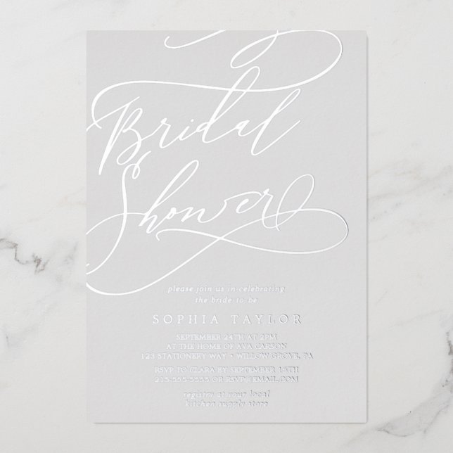 Romantic Silver Foil Gray Bridal Shower Invitation (Front)
