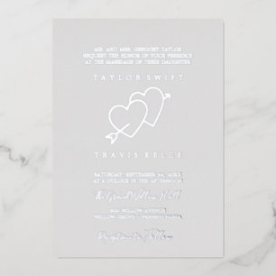 Romantic Silver Foil   Gray Flourish Formal Weddin Invitation