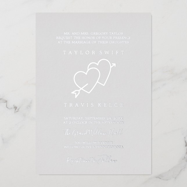 Romantic Silver Foil | Gray Flourish Formal Weddin Invitation (Front)