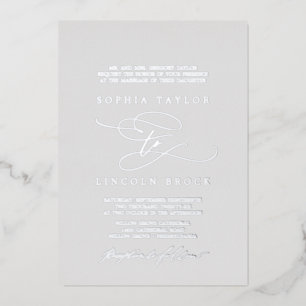Romantic Silver Foil Gray Flourish Formal Wedding Invitation