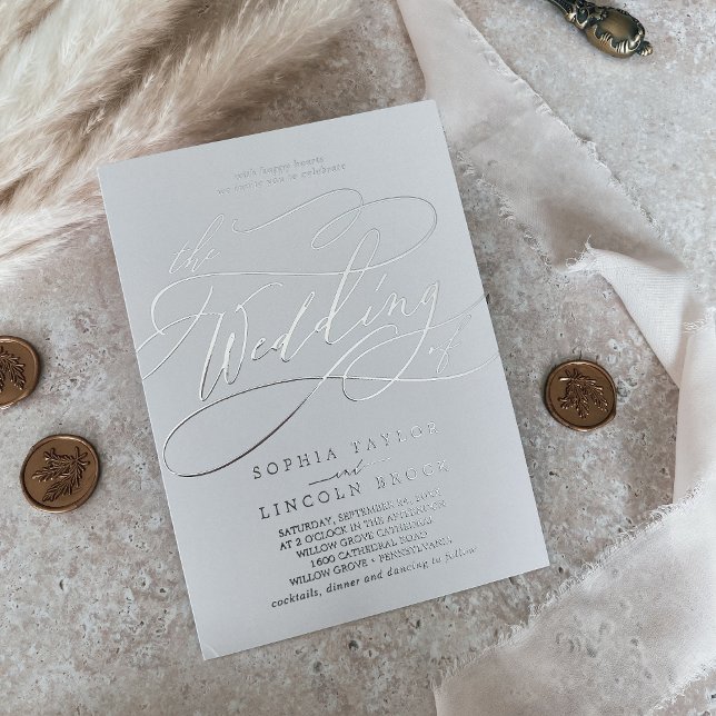 Romantic Silver Foil Gray Flourish The Wedding Of Foil Invitation (Creator Uploaded)