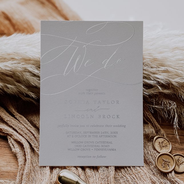Romantic Silver Foil Gray | Flourish We Do Wedding Foil Invitation (Creator Uploaded)