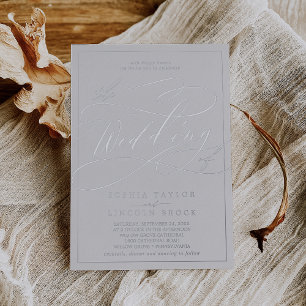 Romantic Silver Foil Gray   Frame Wedding Invitation