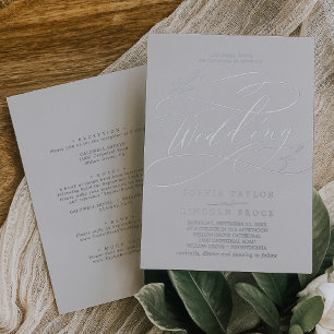 Romantic Silver Foil Gray Front and Back Wedding Invitation