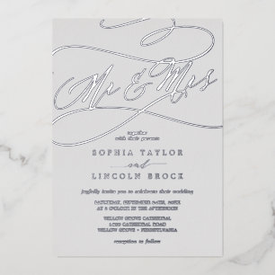 Romantic Silver Foil Gray Mr & Mrs Wedding Foil Invitation