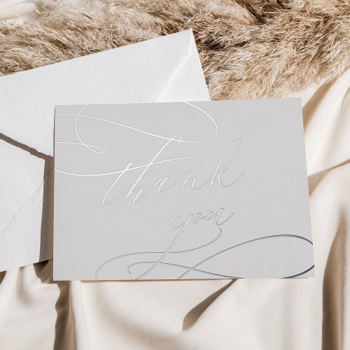 Romantic Silver Foil  Gray Wedding Thank You Card