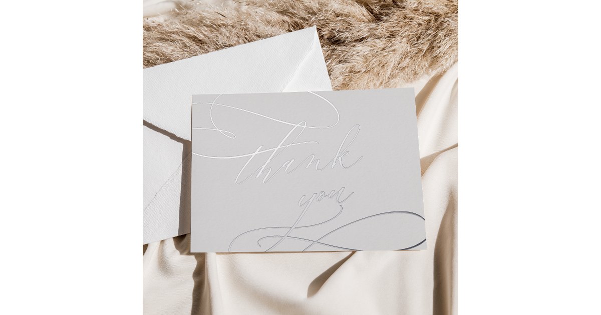 Romantic Silver Foil | Gray Wedding Thank You Card | Zazzle