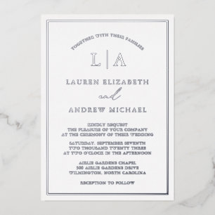 Romantic Silver Foil Monogram Border Wedding Foil Invitation