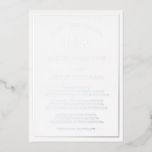 Romantic Silver Foil Monogram Border Wedding Invitation